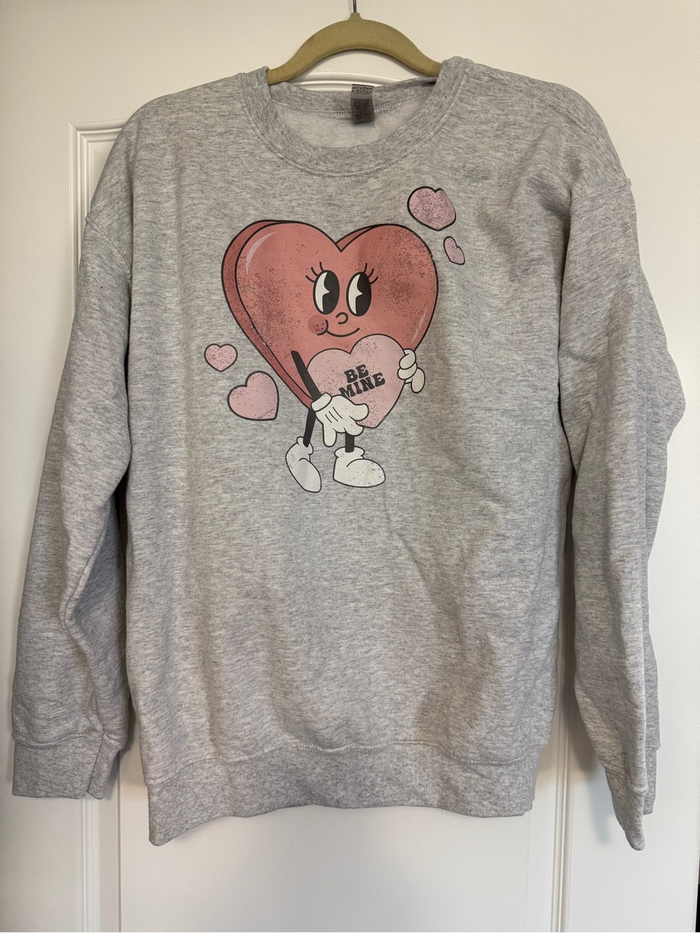 Women’s Heather Gray Sweatshirt with Pink Heart Graphic - Be Mine